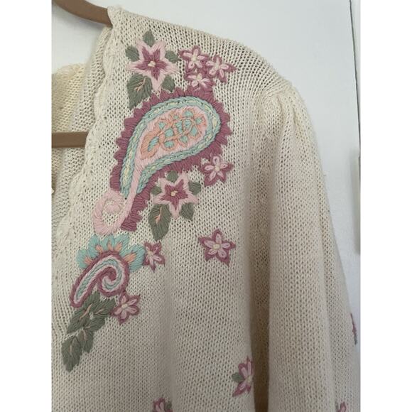 VTG Deadstock Abini Knit Embroidered Cardigan Sweater SZ 2X Floral Grandma - Picture 6 of 10